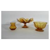 Amber glass lot: pedestal bowl (10" diameter) ,