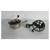 Aluminum food mill / masher and cast iron table