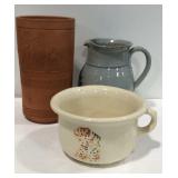 Pottery vase, bowl, and a pitcher