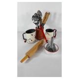 Kitchenwares,  rolling pin, sifters, Dansk ice