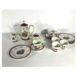 Painted China coffee and snack service for five,