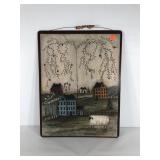 Folk art wall hanging by P. Fisher, 19x15