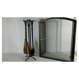 Fireplace set with a screen, tools are in package