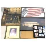 Large wall art group, one dozen framed pictures,