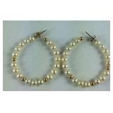 14k gold, pearl, and gold beads hoop earrings