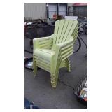 4 green poly Outdoor Chairs. Note backs have