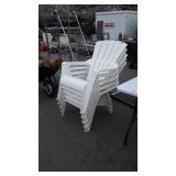 5 white poly Outdoor Chairs, 3 with damage on
