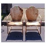 Pair of early Metal Lawn Porch Chairs, in rustic