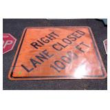 Road Construction Sign, Right Lane Closed, 48x48"