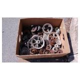 Pulleys, box of various sizes belt pulleys