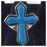 Size 6 simulated blue howlite carved cross