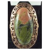 Size 9 bronze 15.30 CT unakite solitaire ring