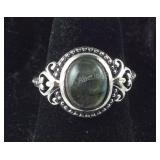 Size 6 Sterling 3.25CT labradorite cabochon ring