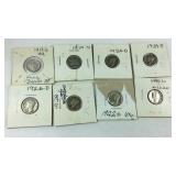 Eight Mercury dimes, 1917 S, 1919S, 1924 D, 19