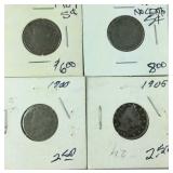Four v nickels 1905, 1900, 1883, and 1909