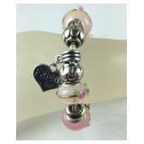 Charm bracelet, silvertone Murano beads