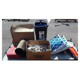 Skid lot of air filters, trash cans, corrugated