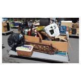 Skid of Christmas decorations, notebooks, home