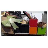 Skid of lamps, baby booster seats, suitcases,