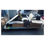 Skid of large wall clocks, Everlasting flowers,