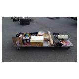 Skid of Furniture legs, shelf glass, chemicals,