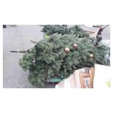 Skid with Christmas tree, Christmas bulbs, wreath