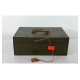 Metal security box with key and fishing tackle,