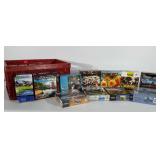 Folding crate with 11 puzzles. All are factory