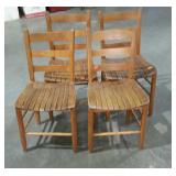 Set of four molded slat-seat, ladderback dining