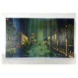 Mid century stylized painting on masonite board,