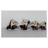 Four wall hanging Punakawan figures, 4"-6", one