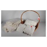 Candlewick twin size bed cover, two table toppers