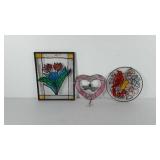 Stained glass art, includes hanging cardinal,