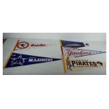 Five pennants, includes signed Baltimore Orioles,