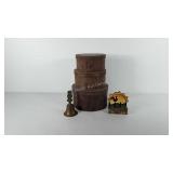 Mixed group, includes three nesting boxes, brass