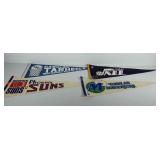 Four basketball pennants, includes Phoenix Suns,