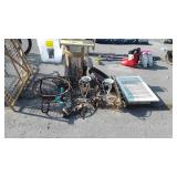 Metal lot: medicine cabinet, pans, candle