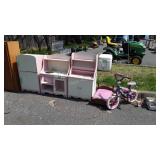 Kids Play Lot. Bike with training wheels, doll