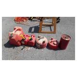 6 Gasoline Cans, various sizes, 3 metal 3 poly