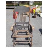 Early oak Rocking Chair, no cane seat, pressed