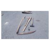 4 Handled Tools, sledge hammer, brush axe, axe,