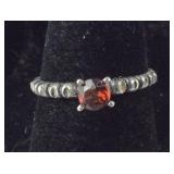 Small Sterling Silver Ring With Tiny Red Stone ,