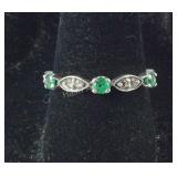 Sterling Silver Band/Ring With Green And Clear CZ