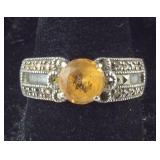 Sterling Silver Ring With Amber Stone And Small