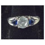 Silvertone CZ & Sapphire Like Stones On