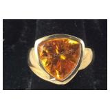 Gold Tone/Sterling Silver Ring With Large Orange