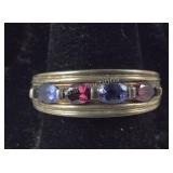 Silver Band With Amethyst And Ruby Colored Stones