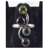 Sterling Silver Multi Stone Ring , 6.9 grams,,