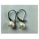 Sterling Silver Pearl Earrings With Small CZ