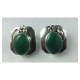 Large Earrings With Stones Of Malachite , 13.8